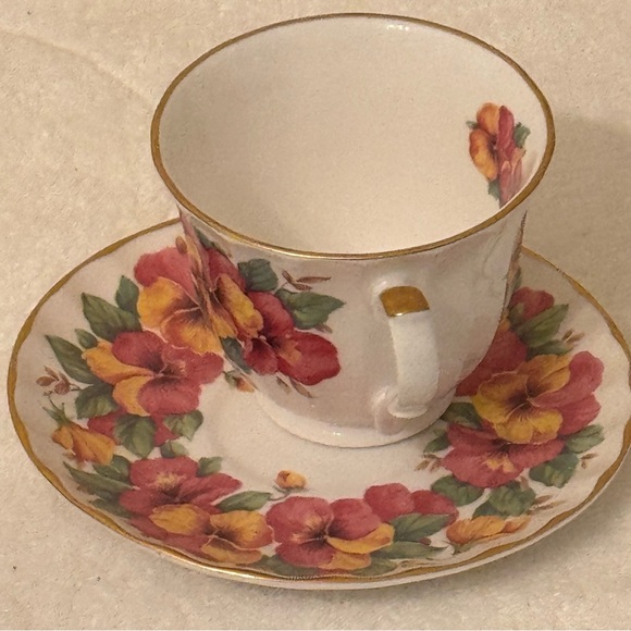 Crown Trent Staffordshire England Multi Colored Roses Cup & Saucer Set - Picture 3 of 7